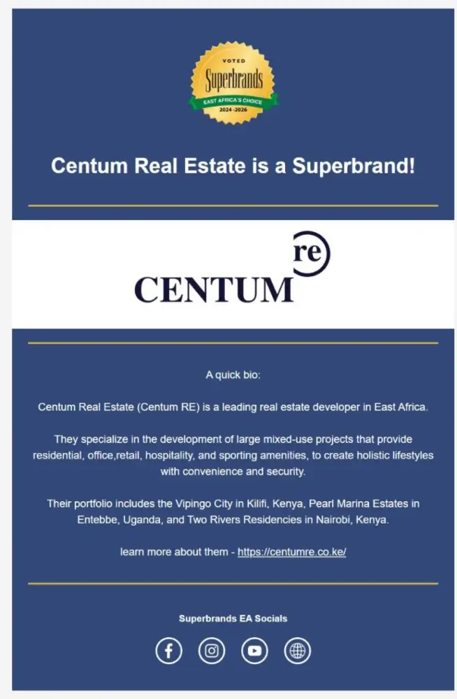 Centum Real Estate recognized as a Superbrand by SUPERBRANDS EAST AFRICA