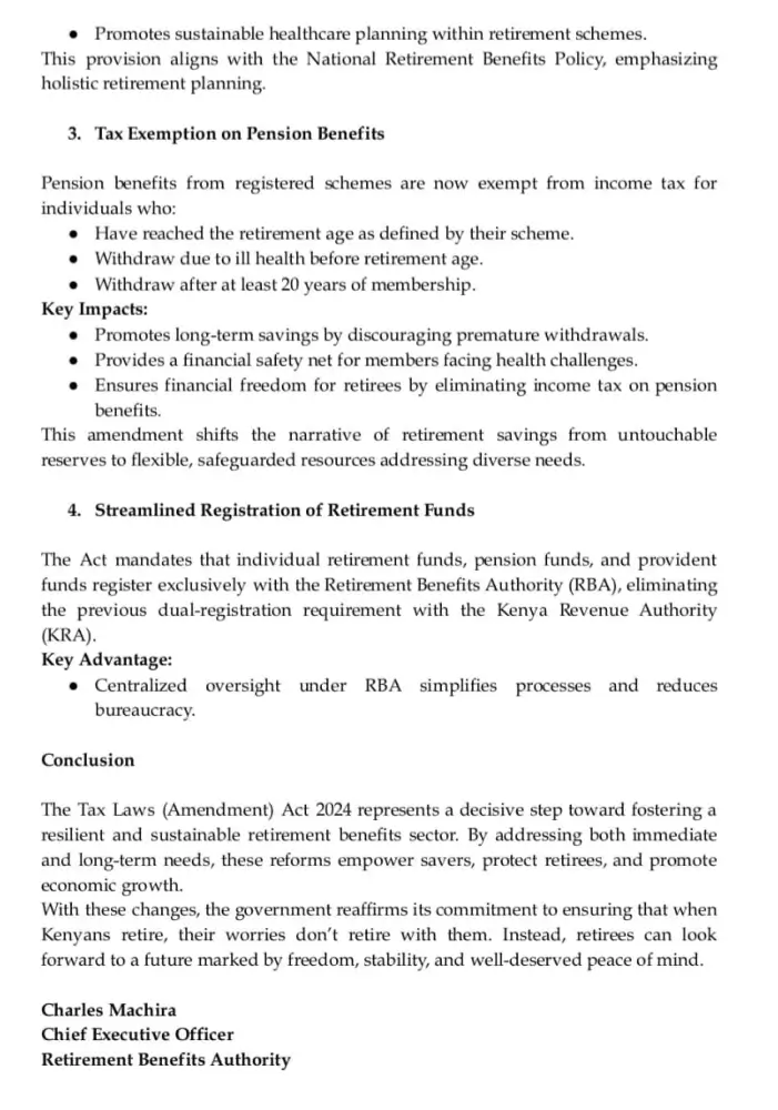 The Retirement Benefits Authority has communicated to all stakeholders of the industry on the Tax Laws Amendment 2024 Page II