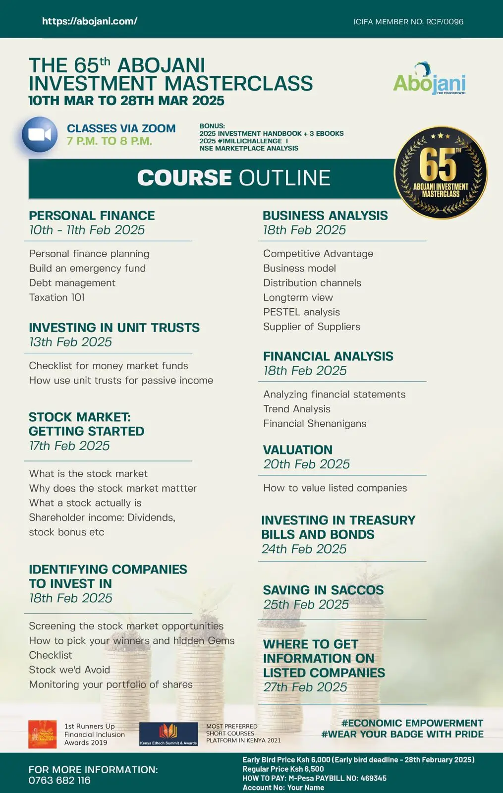 Course Outline - The 65th Abojani Personal Finance and Investment Masterclass Register March 2025 - Early Bird Price